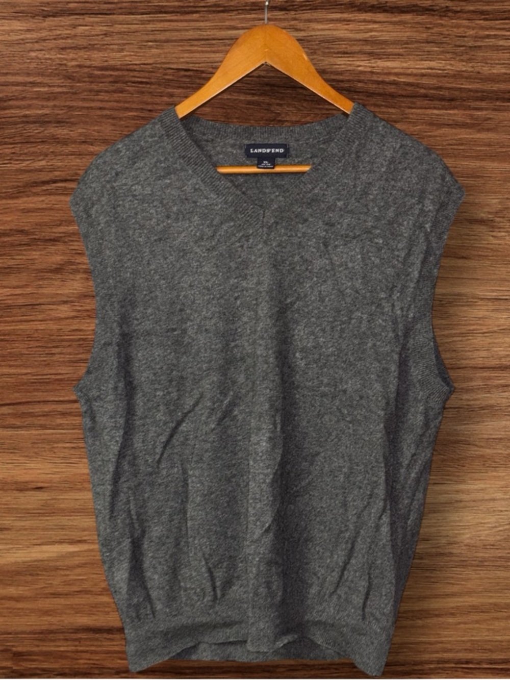 Lands' End Men’s Charcoal Gray V-Neck Knit Sweater Vest